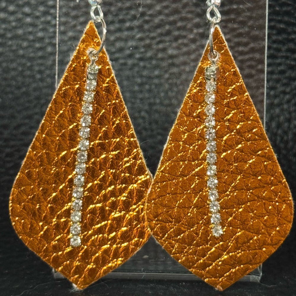 Orange metallic faux leather earrings